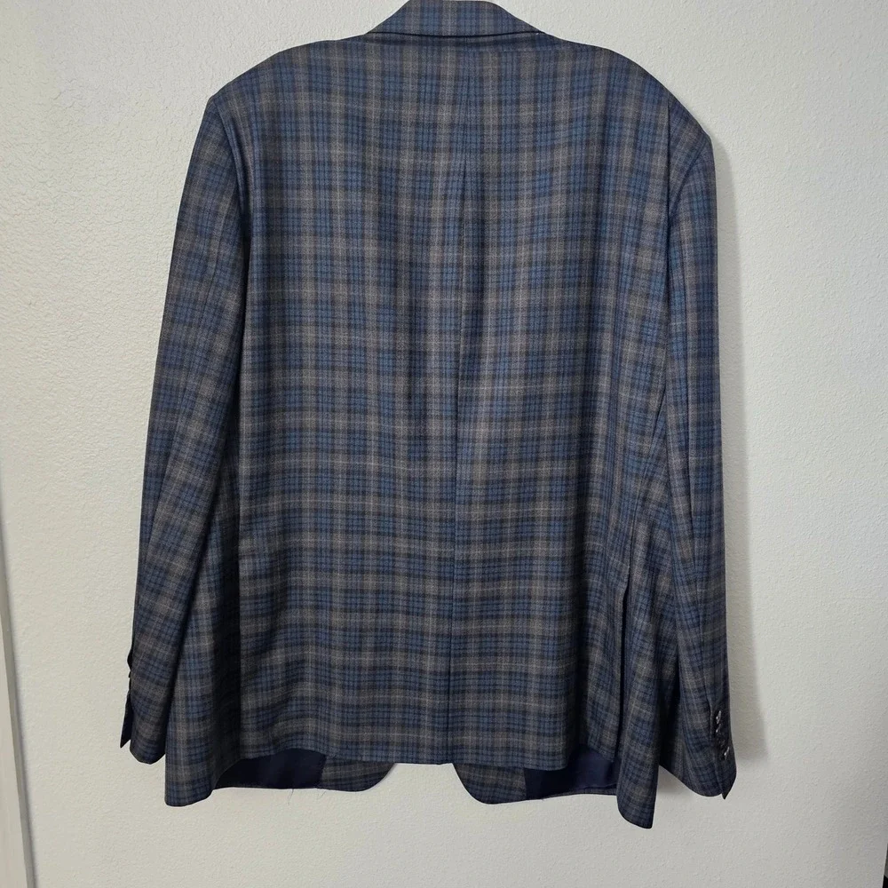 Samuelsohn Performance Mens Plaid‎ Blazer Jacket Wool Blend Blue Gray Size 48 - Picture 4 of 8